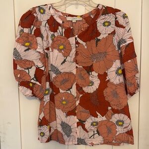 LOFT Women's Floral Top - Red and Pink
